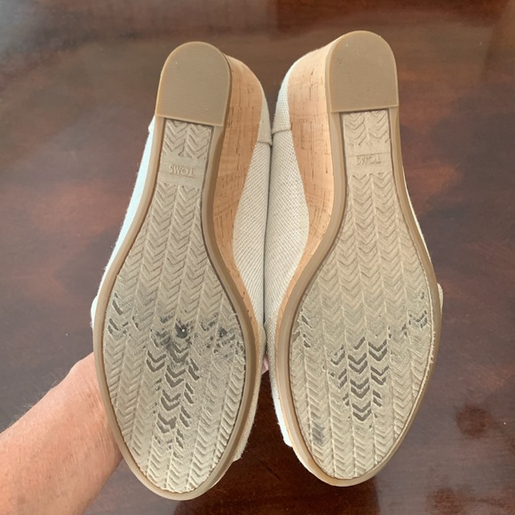 TOM'S Wedge Sandal Cork Sole Cream Espadrilles - Picture 6 of 6